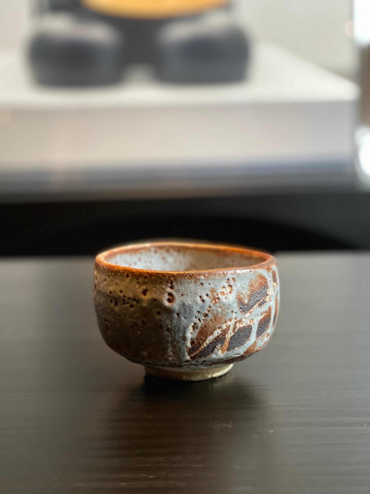 鉄地志野　茶器　（伝統工芸室）染付 木箱入