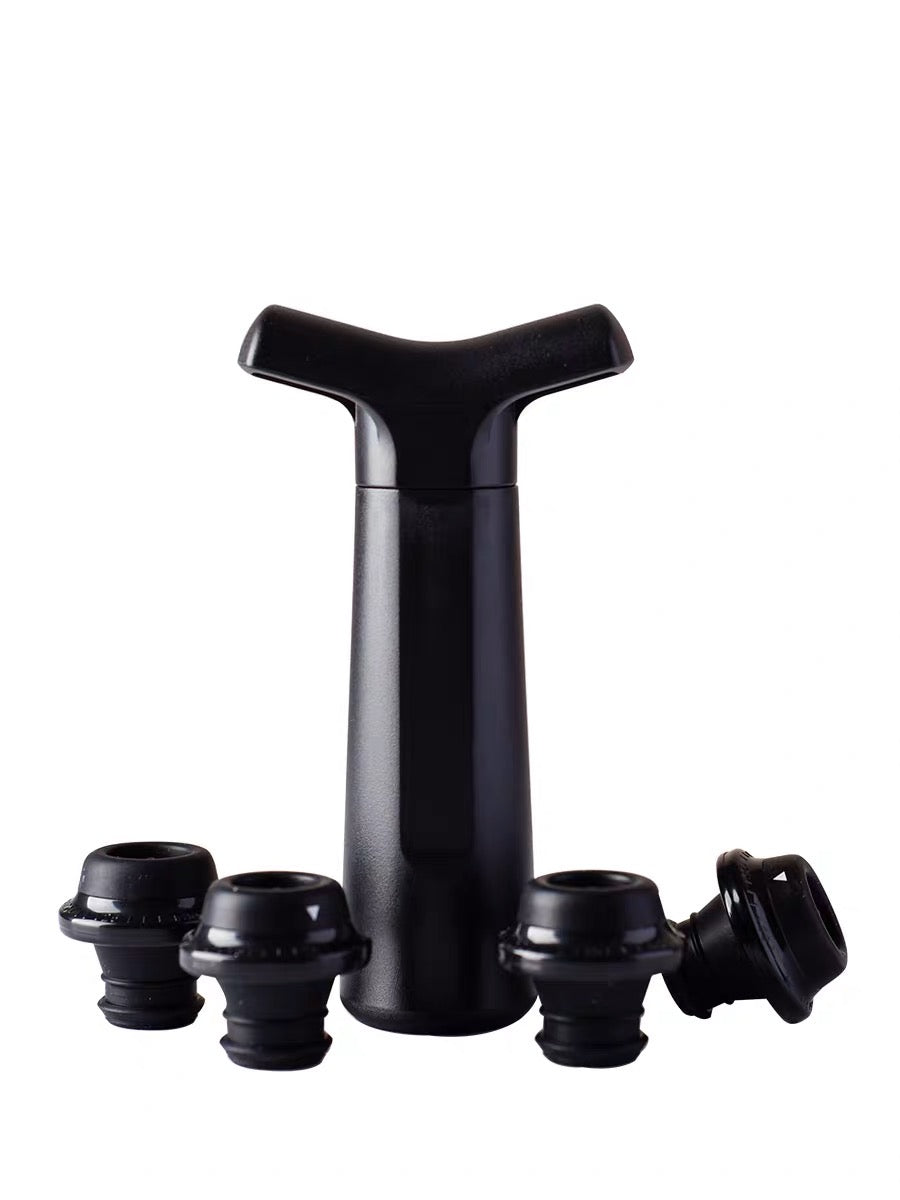 RONA Wine Saver Pump with 4 Vacuum Stoppers, Wine Stopper, Wine Preserver, Reusable Bottle Sealer Keeps Wine Fresh, Ideal Wine Accessories Gift (Wine Pump + 4 stoppers)